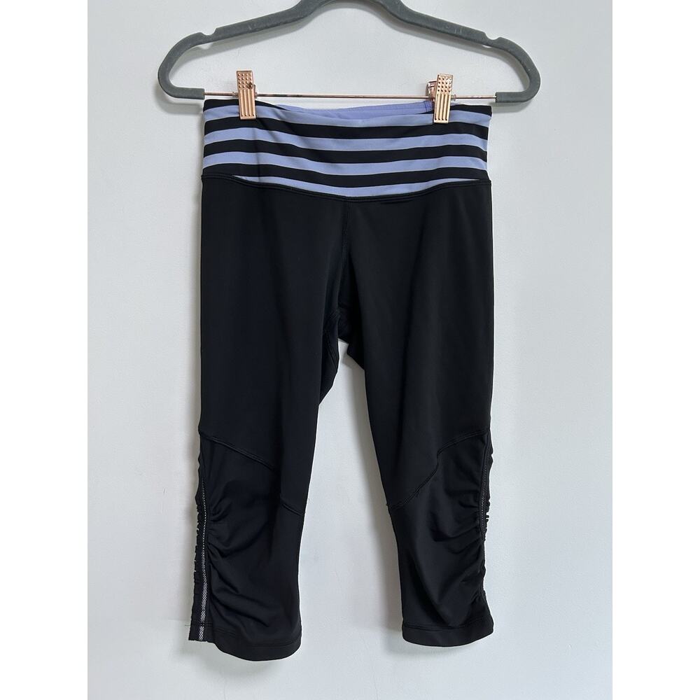 Lululemon Run For Your Life Crop Women's 6 Hyper Stripe Black Legging Athletic‎
